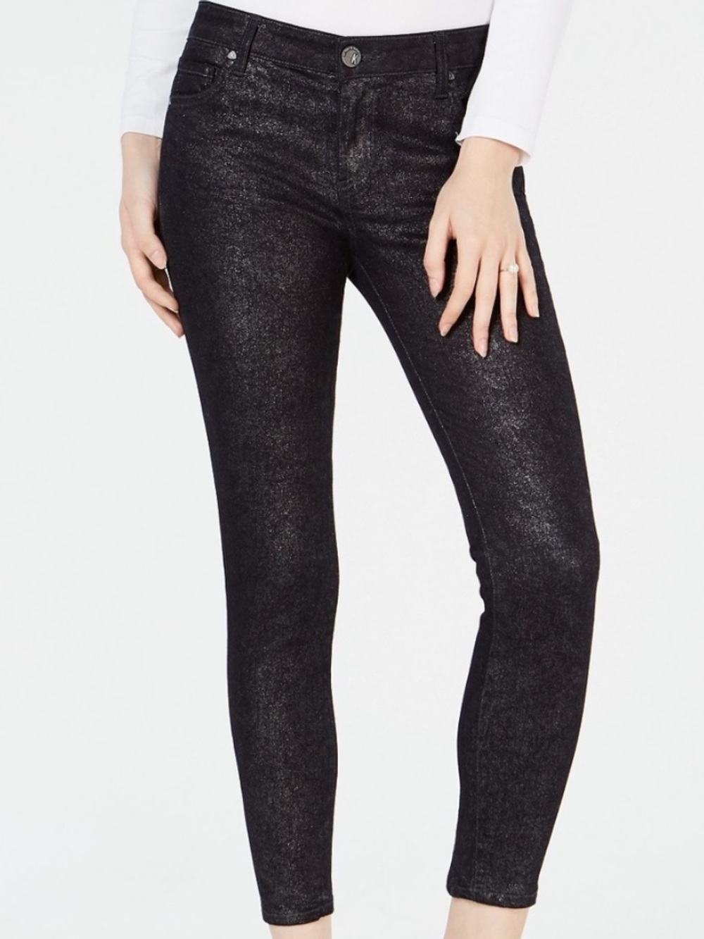 Kut From The Kloth Women 4 Dark Blue Glitter Metallic Connie Ankle Skinny Jeans